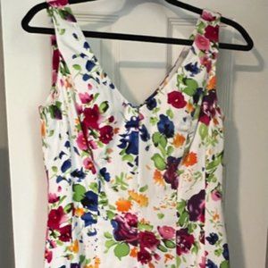 Chaps white dress with bright & bold flower pattern